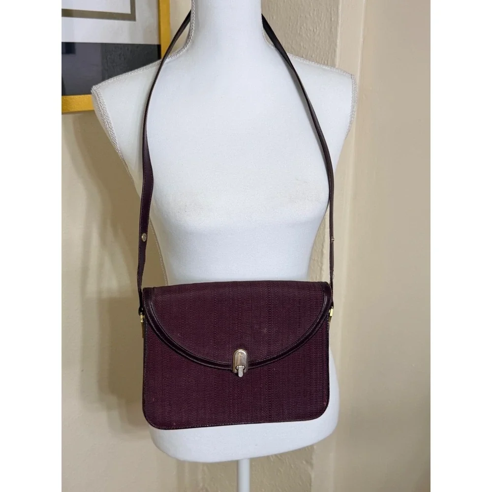 Vintage Genuine Horsehair Leather Crossbody Burgundy German Made Gold Hardware